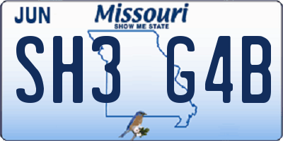 MO license plate SH3G4B