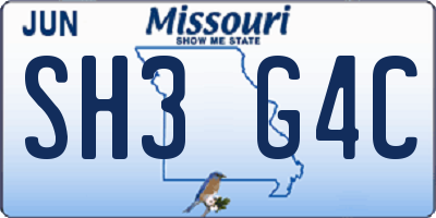 MO license plate SH3G4C