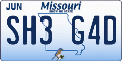 MO license plate SH3G4D