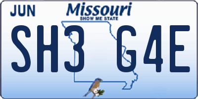 MO license plate SH3G4E