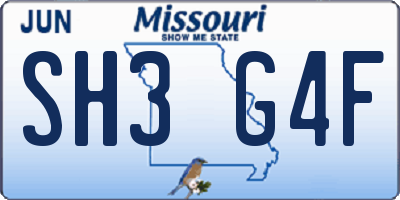 MO license plate SH3G4F
