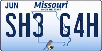 MO license plate SH3G4H