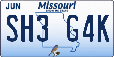 MO license plate SH3G4K