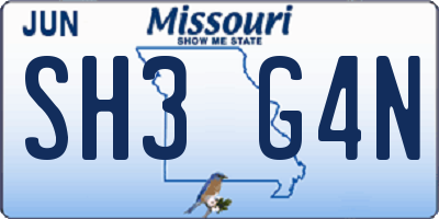 MO license plate SH3G4N