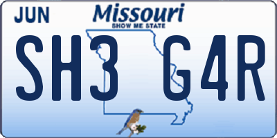 MO license plate SH3G4R