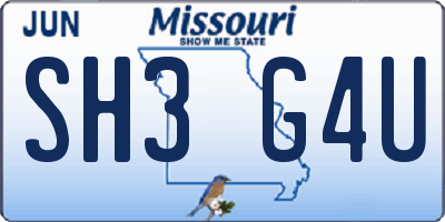 MO license plate SH3G4U