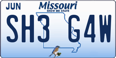 MO license plate SH3G4W