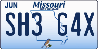 MO license plate SH3G4X