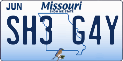 MO license plate SH3G4Y