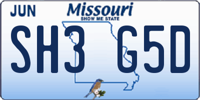 MO license plate SH3G5D