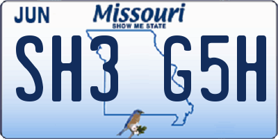 MO license plate SH3G5H