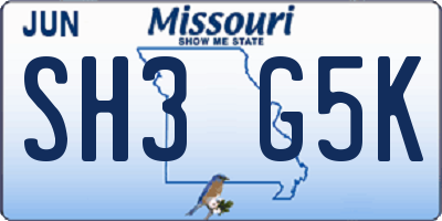 MO license plate SH3G5K