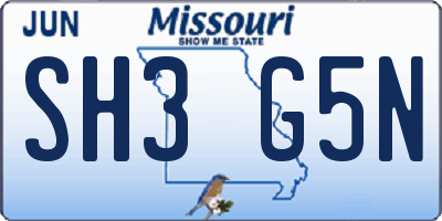 MO license plate SH3G5N