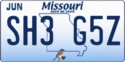 MO license plate SH3G5Z