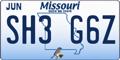 MO license plate SH3G6Z