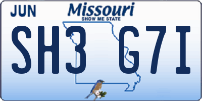 MO license plate SH3G7I