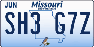 MO license plate SH3G7Z