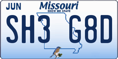 MO license plate SH3G8D