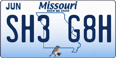 MO license plate SH3G8H