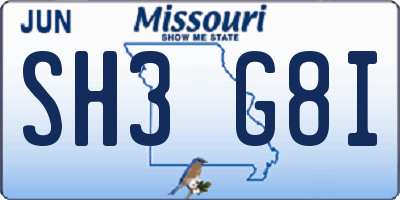 MO license plate SH3G8I