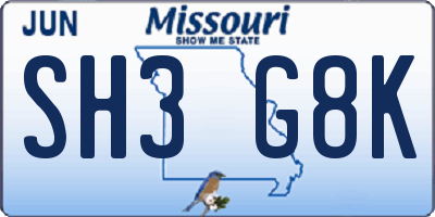 MO license plate SH3G8K
