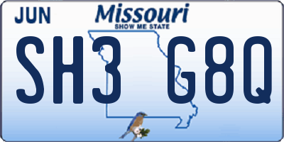 MO license plate SH3G8Q