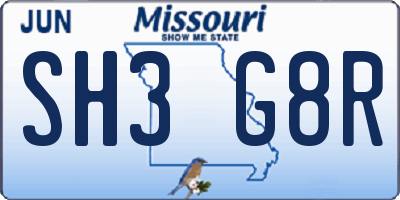 MO license plate SH3G8R
