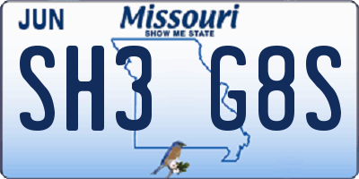 MO license plate SH3G8S