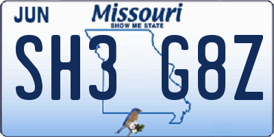 MO license plate SH3G8Z