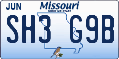 MO license plate SH3G9B