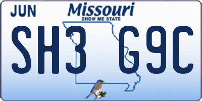 MO license plate SH3G9C