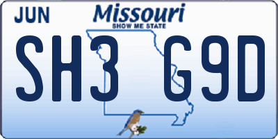 MO license plate SH3G9D