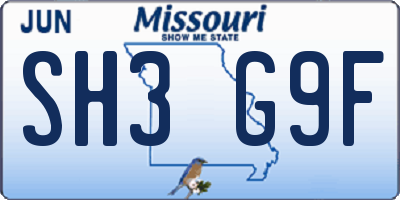 MO license plate SH3G9F
