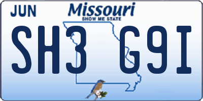 MO license plate SH3G9I