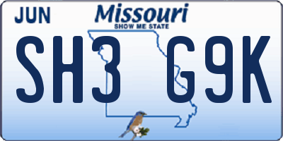 MO license plate SH3G9K