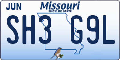 MO license plate SH3G9L