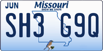 MO license plate SH3G9Q