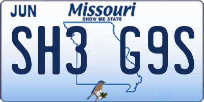 MO license plate SH3G9S