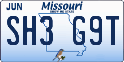 MO license plate SH3G9T