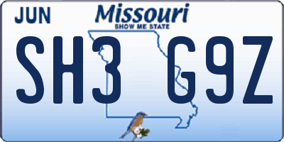 MO license plate SH3G9Z
