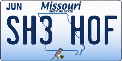 MO license plate SH3H0F