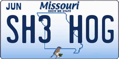 MO license plate SH3H0G