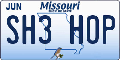 MO license plate SH3H0P