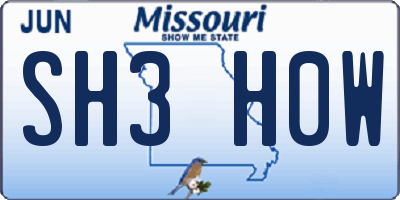 MO license plate SH3H0W