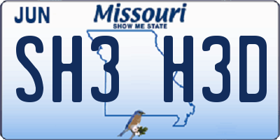 MO license plate SH3H3D