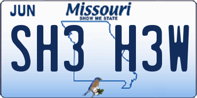MO license plate SH3H3W