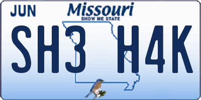 MO license plate SH3H4K