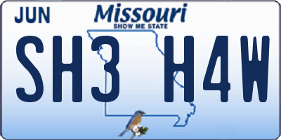 MO license plate SH3H4W