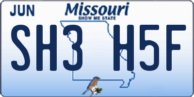 MO license plate SH3H5F
