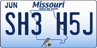 MO license plate SH3H5J